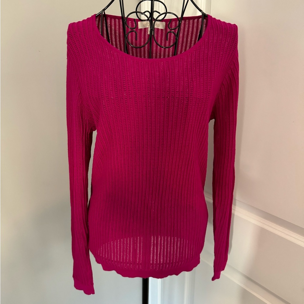 Etcetera Magenta Ribbed Semi Sheer Sweater Size Small